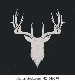 Deer head invert silhouette, hand drawn vintage illustration