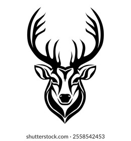 Deer head with large antlers monogram vector logo, perfect for logos, tattoos, and designs.