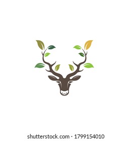 Deer head  with leaf  concept design icon vector illustration  ilustration icon vector design template