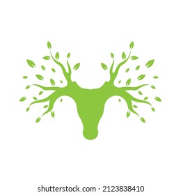 deer head with leaf horn logo design, vector graphic symbol icon illustration creative idea