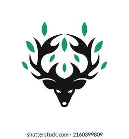 deer head with leaves logo or icon
