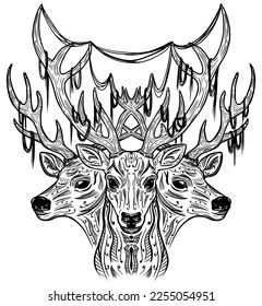 deer head line art
Illustration, vector, three-headed deer head art pattern
Vector illustration for decorative three-headed deer patterned art