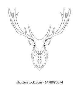 Deer head. Line drawing. Vector illustration.