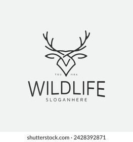 Deer Head Line Elegant Logo Icons Wild Reindeer Elk Antlers