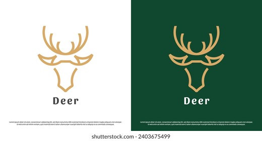 Design-Illustration des Hirschkopfes. Silhouette Linie Art formen Maskottkopfantler Hirsche Berge Tiere Wald wild. Flaches Icon Konzept minimalistisch einfache moderne, fett geometrische Maskuline.