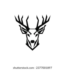 Deer head logo design. Abstract, geometric drawing deer face. Black silhouette of deer with horns. Vector illustration
