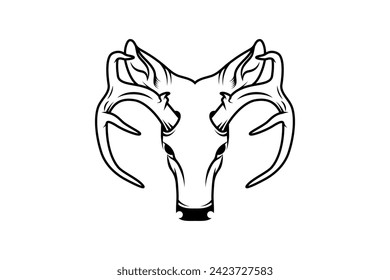 Deer head logo design. Abstract drawing deer face. outline Black silhouette of deer with horns. Vector illustration