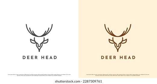 Deer head logo design illustration. Geometric monogram line art deer head animal hunting hills mountains mammal. Minimalist elegant deer logo. Ruminant doe deer doe silhouette creative symbol signs.