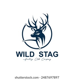 Deer Head Logo Design. Deer Logo Vector illustration. Antler Deer Face for Wildlife Hunting Logo Design.