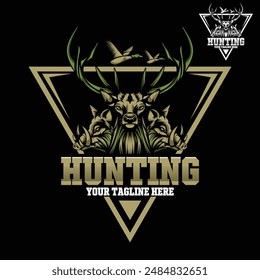 Deer head Logo Design. Wild Boar Vector Design. Hunting, Fishing, Outdoor logo design. Duck Hunt Logo Design. Hunting Vector Template