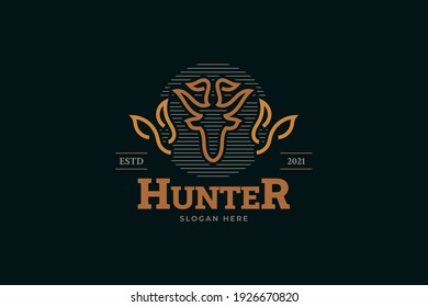 Logotipo o emblema de la cabeza de ciervo en el concepto de "Line Style" y "Abstract Concept". Objeto vector para etiquetas, insignias, logotipos y otros diseños