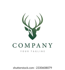 Logotipo de la cabeza del ciervo, verde, aislado en fondo blanco, plantilla de diseño simple ilustración vectorial