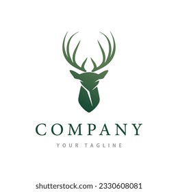 Deer head logo, green, isolated on white background, simple design template vector illustration
