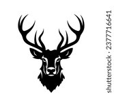 Deer head logo icon. Abstract drawing deer with horns. Black animal silhouette. Vector illustration