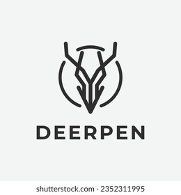 logotipo de la cabeza del venado diseño de la línea de arte, diseño de la pluma de la cabeza del venado logo imagen de la imagen