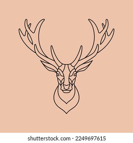 Deer head logo line art illustration vector, minimalistic deer head mascot icon	