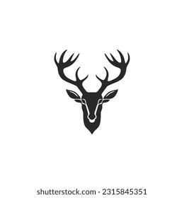 Deer Head Logo of reindeer face silhouette Clip art vector. Animal Horn symbol Deer antler icon, isolated on white background.
