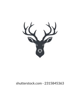 Deer Head Logo of reindeer face silhouette Clip art vector. Animal Horn symbol Deer antler icon, isolated on white background.