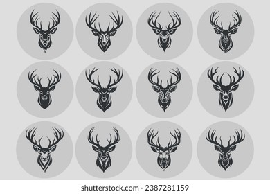 Hirschkopf-Logo-Set Sammlung Silhouette Vektorgrafik Symbol Design Hörner oder Antler