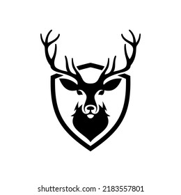 deer head logo and shield silhouette vector