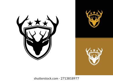 Deer head logo and shield silhouette vector