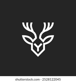 Deer Head logo, with simple minimalist modern bold line geometric style vector