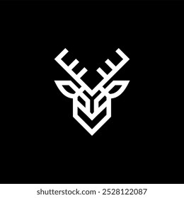 Deer Head logo, with simple minimalist modern bold line geometric style vector