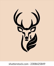 Deer head logo vector design for eco-friendly products, with long horns style