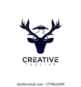 Deer head with mountain concept design vector