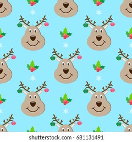 Deer head new year seamless pattern vector