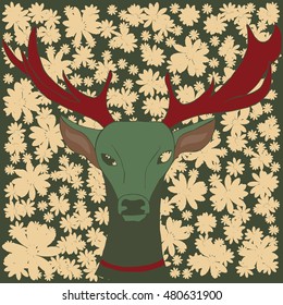 deer head on the background of flowers
