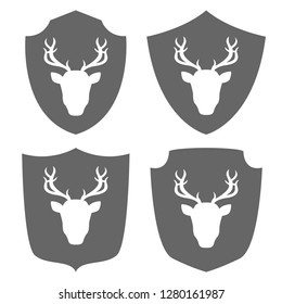 Deer head on coat of arms. Icon set. Vector.