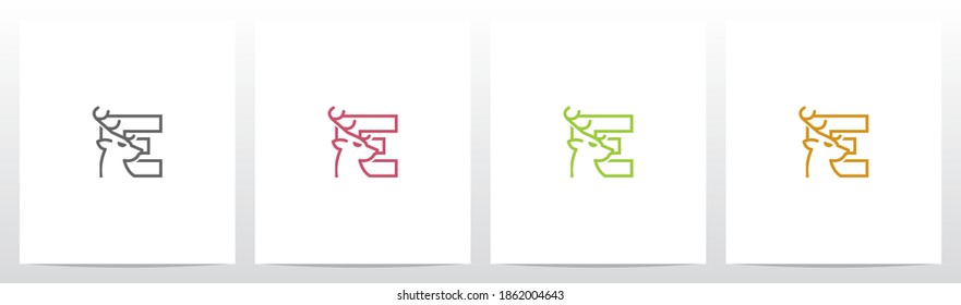 Deer Head On Letter Logo Design E