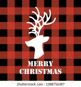 Deer head on plaid background on the plaid background. Vector illustration