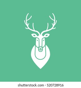 Deer Head On Wall Christmas New Year Flat Icon On Green Background