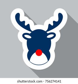 Deer Head On Wall Christmas New Year Red Line Icon