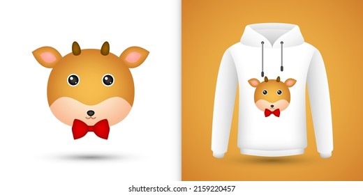 Deer head on white sweatshirt hoodie