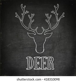 Deer head outline and Deer sign. Hand drawn vector stock illustration. Chalk board drawing.