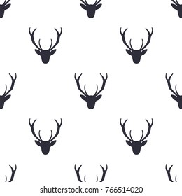 Deer head pattern. Wild animal symbols seamless background. Deers icon. Retro wallpaper. Stock vector illustration isolated on white.