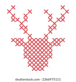 Deer head peasant folk rustic motif. cross stitch santa's deer. Clip art