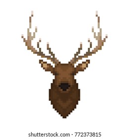 Deer head. Pixel art. Wild animal. Vector illustration.