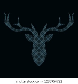 Deer head with plaid texture. Tartan. Scottish, English fabric. Vector illustration. Can be used for wallpaper, textile, invitation card, wrapping, web page background.