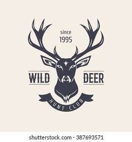 Deer head. Premium retro vintage symbols. Design Element in Vintage Style for Logotype, Label, Badge, T-shirts and other design. Hunting club. Retro vector illustration.