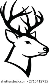 Ilustración vectorial de silueta de perfil de cabeza de ciervo para el logotipo del club de caza y los símbolos de animales de vida silvestre.