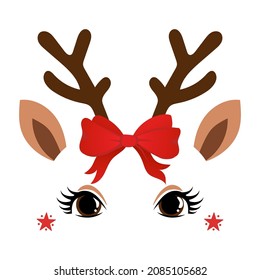 Deer Head, reindeer face with beautiful lashes. Vector illustration for card and shirt design for autumn holidays. Scandinavian design, good for clothes, baby shower, nursery decoration. svg