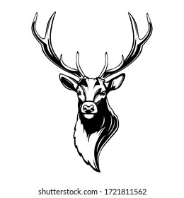 Deer head. Reindeer head isolated vector illustration. Wild animal. Hunting logo.