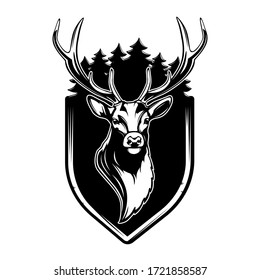 Deer head. Reindeer head isolated vector illustration. Wild animal. Hunting logo.