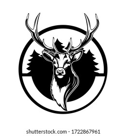 Deer head. Reindeer head isolated vector illustration. Wild animal. Hunting logo.