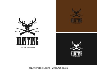 Deer head and riffle logo design vector illustration template idea