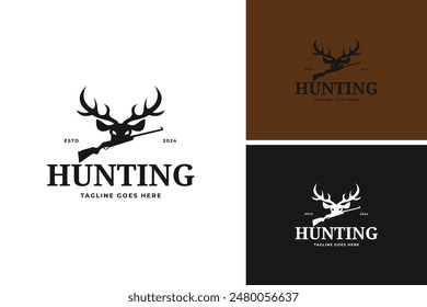 Deer head and riffle logo design vector illustration template idea